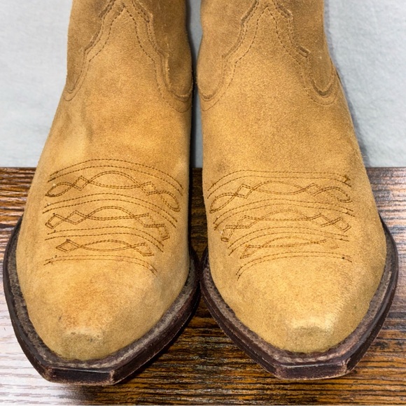 Frye Women’s F965 Short Western Boots Snip Toe Tan Suede Size 11 Early 2000s - Picture 2 of 11